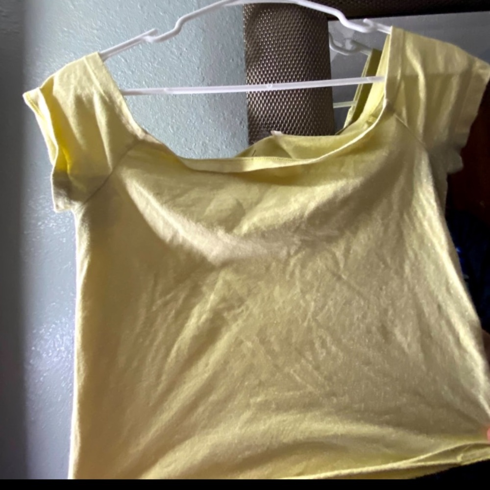 Yellow spotted off shoulder crop top